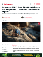 Ethereum Targets $4.3K Amid Whale and Treasury Buying