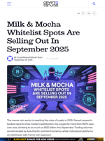 Milk & Mocha Whitelist Spots Are Selling Out In September 2025 – CryptoNinjas