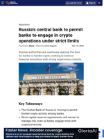 Russia’s central bank to permit banks to engage in crypto operations under strict limits