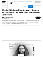Ripple CTO Emeritus Schwartz Reacts as XRP Posts Get New Paid Partnership Disclosure - U.Today
