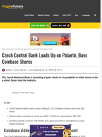 Czech Central Bank Loads Up on Palantir, Buys Coinbase Shares