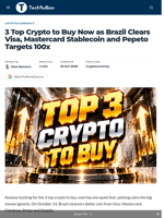 3 Top Crypto to Buy Now as Brazil Clears Visa, Mastercard Stablecoin and Pepeto Targets 100x - TechBullion