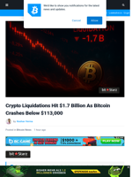 Crypto Sees $1.7 Billion Flush As Bitcoin Crashes To $112k