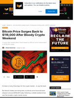 Bitcoin Price Surges To $116,000 After Bloody Crypto Weeken