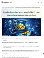 Bitwise launches non-custodial DeFi vault as asset managers move on-chain - CoinJournal