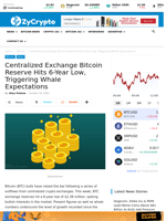 Centralized Exchange Bitcoin Reserve Hits 6-Year Low, Triggering Whale Expectations ⋆ ZyCrypto