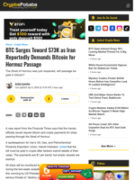 BTC Surges Toward $73K as Iran Reportedly Demands Bitcoin for Hormuz Passage