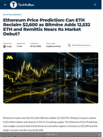 Ethereum Price Prediction: Can ETH Reclaim $2,600 as Bitmine Adds 12,532 ETH and Remittix Nears Its Market Debut? - TechBullion