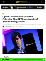 OpenAI’s Valuation Skyrockets Following ChatGPT Launch and $40 Billion Funding Round - CoinCentral