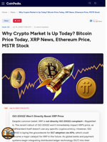 Why Crypto Market Is Up Today? Bitcoin Price Today, XRP News, Ethereum Price, MSTR Stock