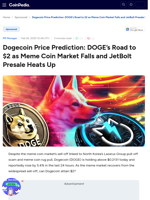 Dogecoin Price Prediction: DOGE's Road to $2 as Meme Coin Market Falls and JetBolt Presale Heats Up