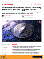 Ethereum Foundation Sunsets Holesky Testnet as Fusaka Upgrade Looms - Coinspeaker