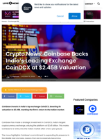 Crypto News: Coinbase Backs India’s Leading Exchange CoinDCX at $2.45B Valuation | Live Bitcoin News