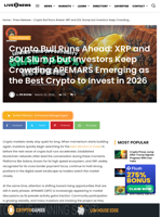 Crypto Bull Runs Ahead: XRP and SOL Slump but Investors Keep Crowding APEMARS Emerging as the Best Crypto to Invest in 2026 | Live Bitcoin News