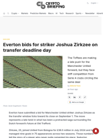 Everton bids for striker Joshua Zirkzee on transfer deadline day
