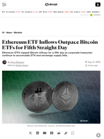 Ethereum ETF Inflows Outpace Bitcoin ETFs for Fifth Straight Day - Decrypt