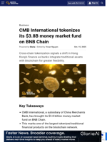 CMB International tokenizes its $3.8B money market fund on BNB Chain