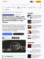 Ripple Unlocks 1 Billion XRP for June as US Spot ETFs Log Record $118 Million in May Inflows