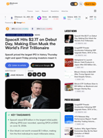 SpaceX Hits $2.1T on Debut Day, Making Elon Musk the World's First Trillionaire – Bitcoin News