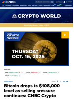 Bitcoin drops to $108,000 level as selling pressure continues: CNBC Crypto World