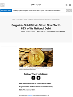 Bulgaria’s Sold Bitcoin Stash Now Worth 82% of Its National Debt