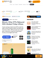 Bitcoin, Ether ETFs Rebound With Modest Friday Inflows – Markets and Prices Bitcoin News