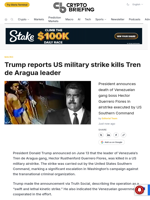 Trump reports US military strike kills Tren de Aragua leader