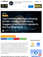 Top Portfolio Managers Buying $LYNO—Insider Predictions Suggest Over 12,000% Upside in the Coming Cycle | Live Bitcoin News