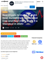 Best Crypto to Invest in Right Now: AurealOne’s Low Market Cap and Real Utility Make It a Standout in 2025! | Live Bitcoin News
