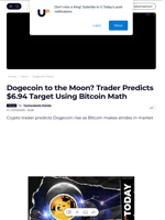 Dogecoin to the Moon? Trader Predicts $6.94 Target Using Bitcoin Math - U.Today