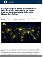 Cryptocurrency News: Strategy Adds Bitcoin Again as Remittix Targets a Payments Opportunity Before Its November Debut - TechBullion