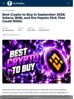 Best Crypto to Buy in September 2026: Solana, BNB, and the Pepeto Pick That Could 1000x - TechBullion