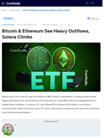 Bitcoin & Ethereum See Heavy Outflows, Solana Climbs