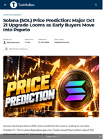 Solana (SOL) Price Prediction: Major Oct 21 Upgrade Looms as Early Buyers Move Into Pepeto - TechBullion