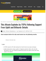 This Altcoin Explodes by 170% Following Support From Upbit and Bithumb: Details