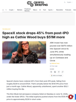 SpaceX stock drops 45% from post-IPO high as Cathie Wood buys $51M more