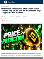 BNB Price Prediction: BNB Chain Stock Tokens Top $1.2B, But a $16K Pepeto Buy Targets $4.8M at 300x - TechBullion
