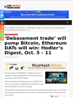 ‘Debasement trade’ will pump Bitcoin, Ethereum DATs will win: Hodler’s Digest, Oct. 5 – 11 - The Crypto News Wire