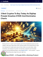 3 Best Cryptos To Buy Today As Digitap Presale Smashes $150K And Dominates Charts