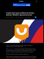Crypto hack goes political as Grinex blames 'Western special services'