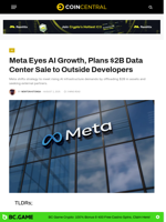 Meta Eyes AI Growth, Plans $2B Data Center Sale to Outside Developers - CoinCentral