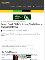 Hackers Exploit BigONE's Systems, Steal Millions in Bitcoin and Ethereum