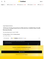 AI frenzy losing steam leaves BTC price less volatile than South Korea's Kospi: Crypto Daily