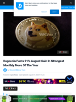 Dogecoin Posts 21% August Gain In Strongest Monthly Move Of The Year
