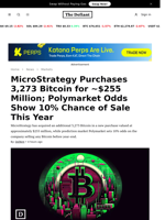 MicroStrategy Purchases 3,273 Bitcoin for ~$255 Million; Polymarket Odds Show 10% Chance of Sale This Year - 