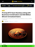 ProCap BTC Eyes Nasdaq Listing with Business Combination and $60 Million Bitcoin Unrealized Gains