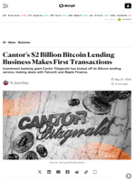 Cantor's $2 Billion Bitcoin Lending Business Makes First Transactions - Decrypt