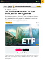 SEC delays rulings on Truth Social, Solana and XRP ETFs to October