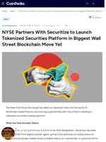 NYSE Partners With Securitize to Launch Tokenized Securities Platform in Biggest Wall Street Blockchain Move Yet