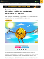 Citi Raises Stablecoin Market Cap Forecast to $4T by 2030